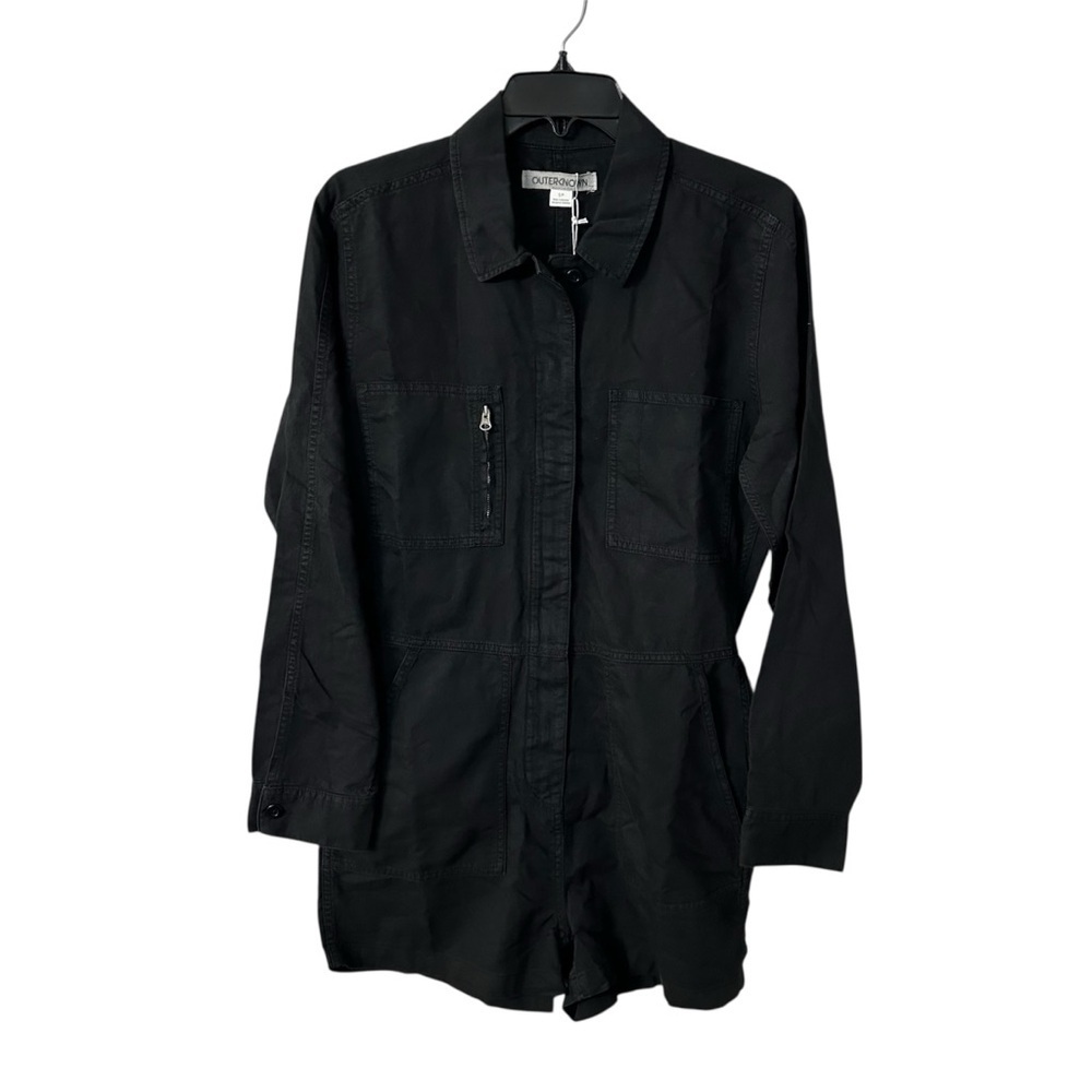 OuterKnown Women’s Black Cargo Cotton Linen Blend Utility Shorts Romper Sz S NWT